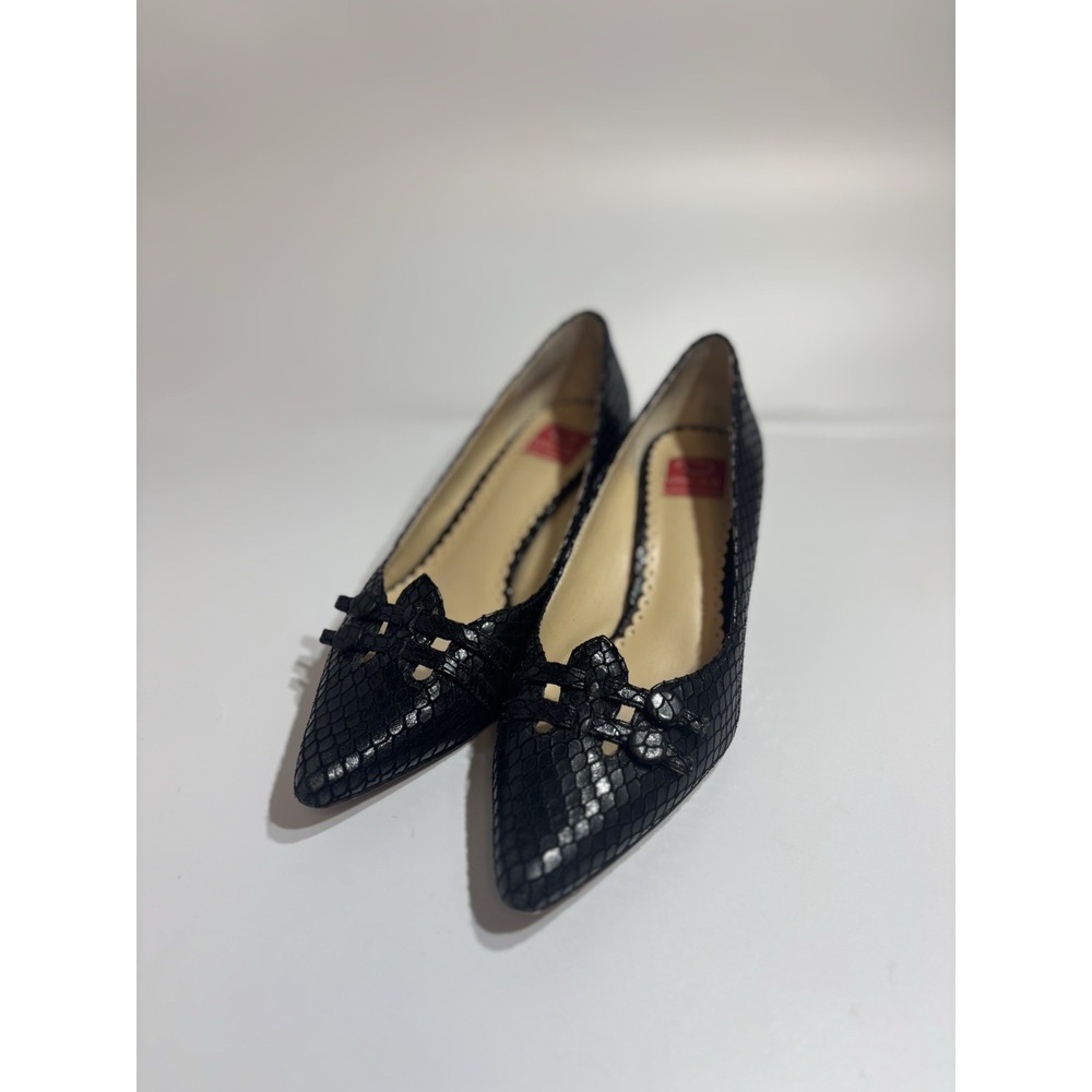 Kitten Heels Oscar de la‎ Renta Black  Leather Shoes Size 6 Snakeskin Workwear